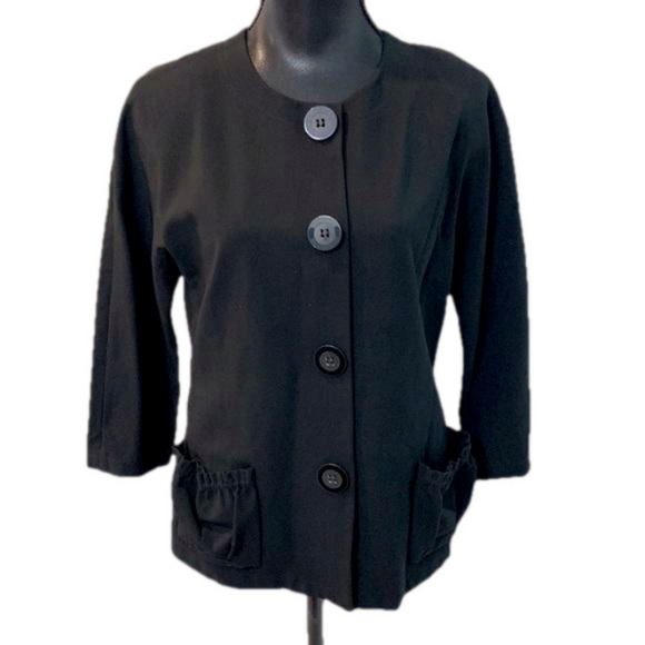 Lafayette 148 New York Black Oversized Button Ruffle Pocket Collarless Blazer 10 - Picture 1 of 10